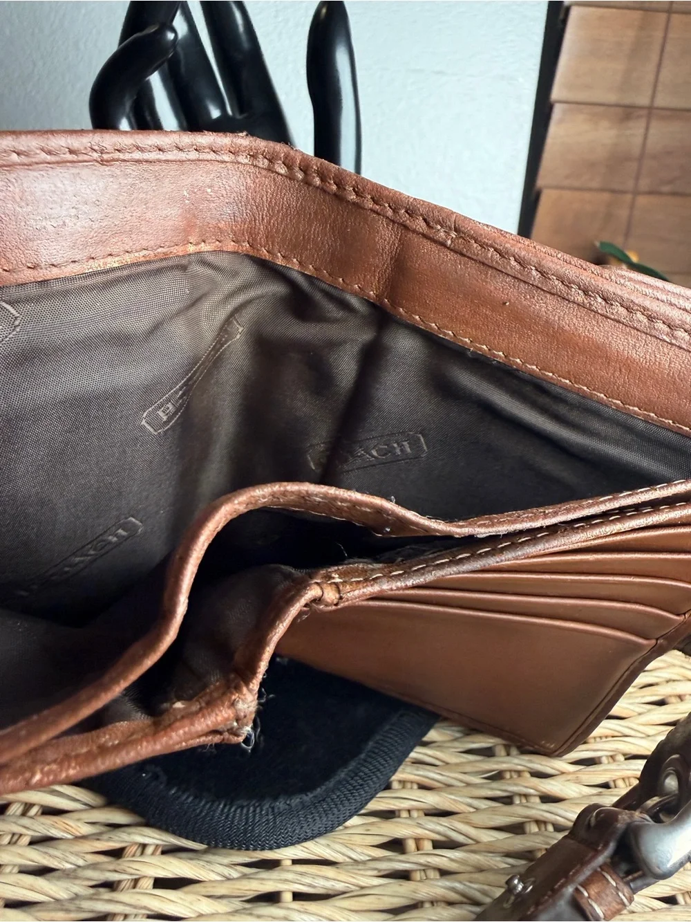 Coach Brown Signature Canvas Bifold Wallet with Leather Trim